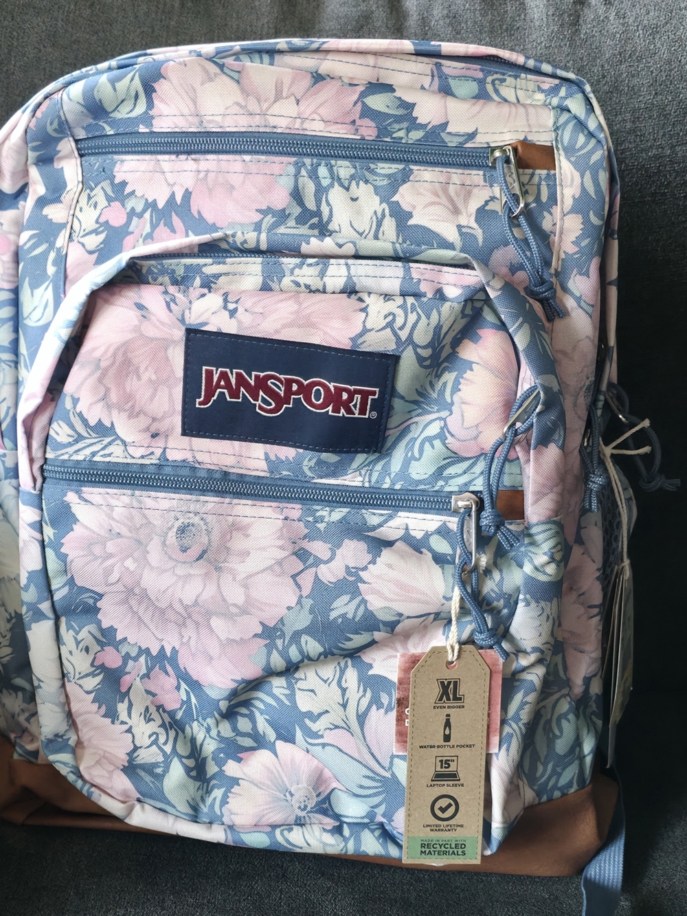 Jansport Floral Backpack in Light Blue & Pink